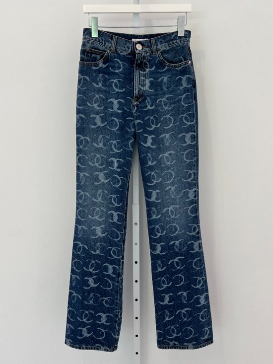 CHANEL Denim - CHANEL 23N CC DARK BLUE SILVER SEQUINS BOOT CUT JEANS SIZE FR 36 / US 4 NWTS!